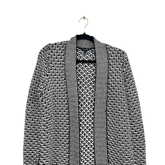 Talbots Wool Blend Cardigan Sweater Open Front Stripe Black White Women Size XS - Picture 2 of 5